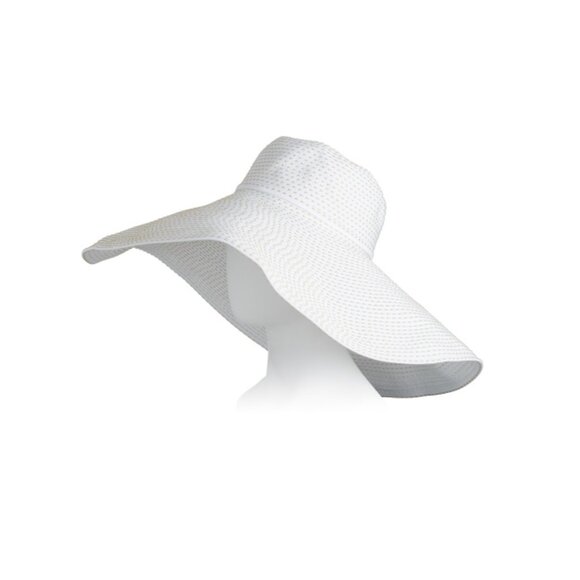 SAN DIEGO HAT White Wide Brim Ribbon Floppy Hat With Ticking - Picture 1 of 2